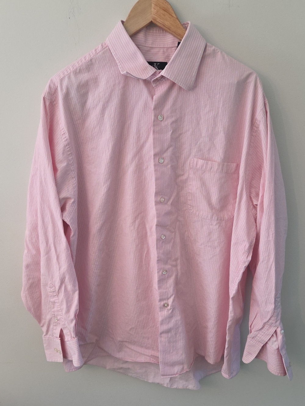 Calvin Klein Light Pink & White Striped Dress Shirt - Classic Collared Button-Up
